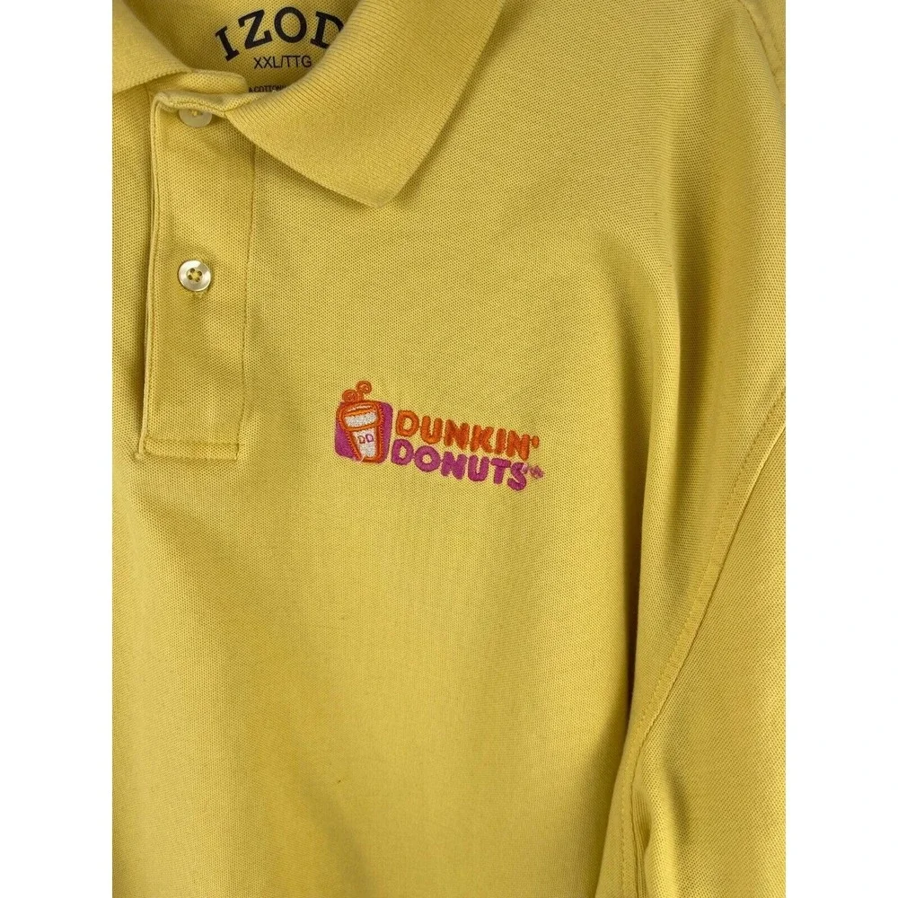 Dunkin Donuts Polo Shirt Men's Size XXL Yellow Work Shirt IZOD Coffee Stain Logo